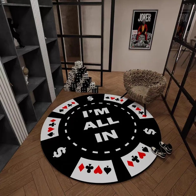 Premium Poker-Themed Round Area Rug – Casino Royale Edition