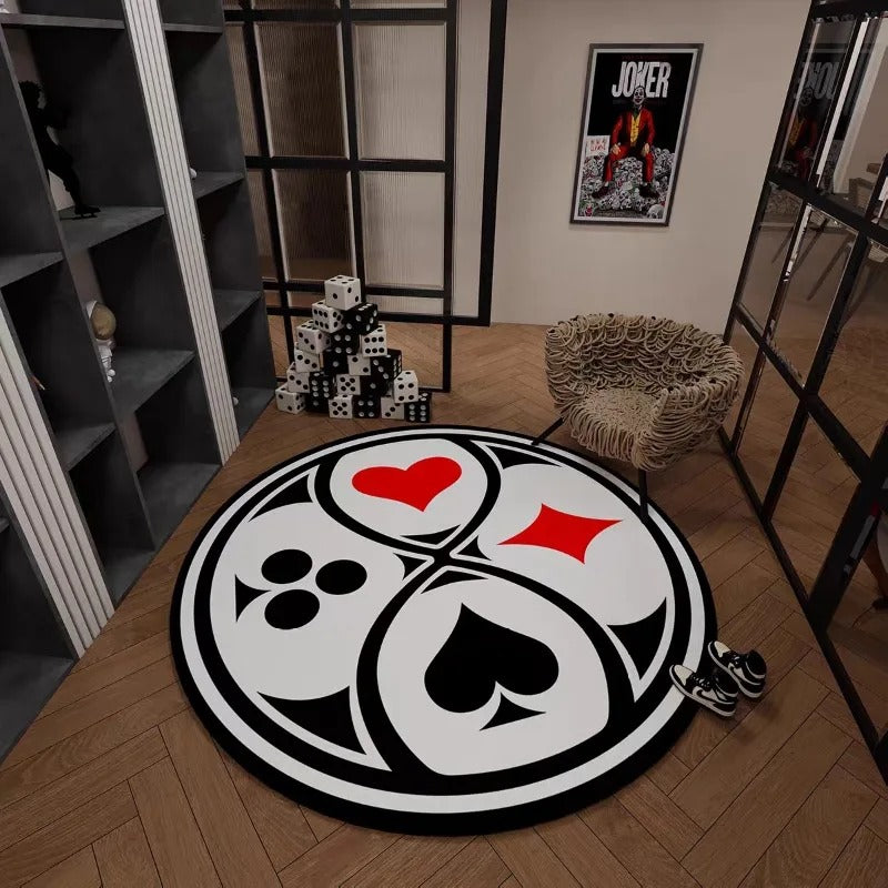 Premium Poker-Themed Round Area Rug – Casino Royale Edition