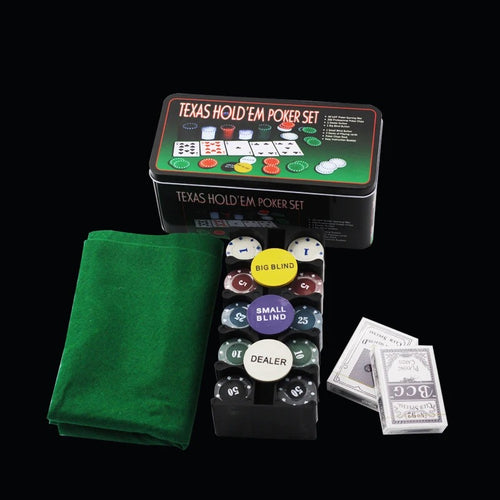 Complete Texas Hold'em Poker Set – 200-Piece Casino Kit with Tablecloth