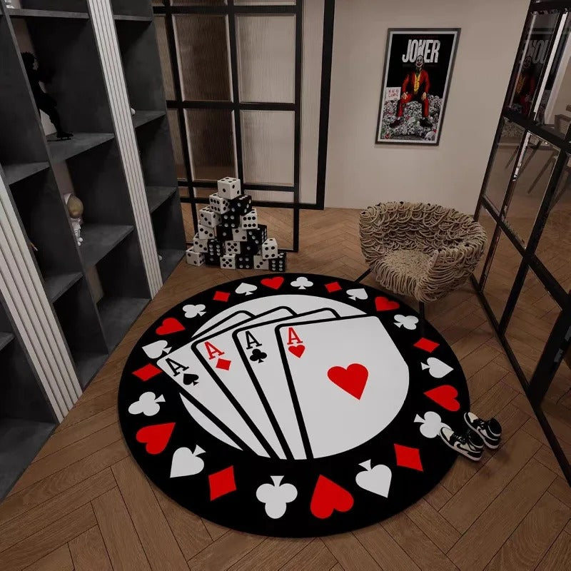 Premium Poker-Themed Round Area Rug – Casino Royale Edition