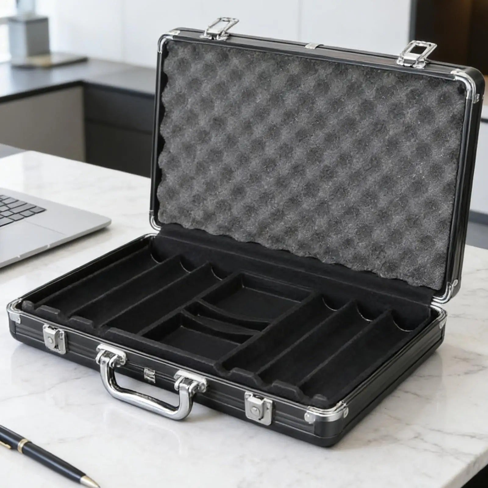 Deluxe Matte Black Poker Chip Display & Storage Case (300 Chip Capacity)